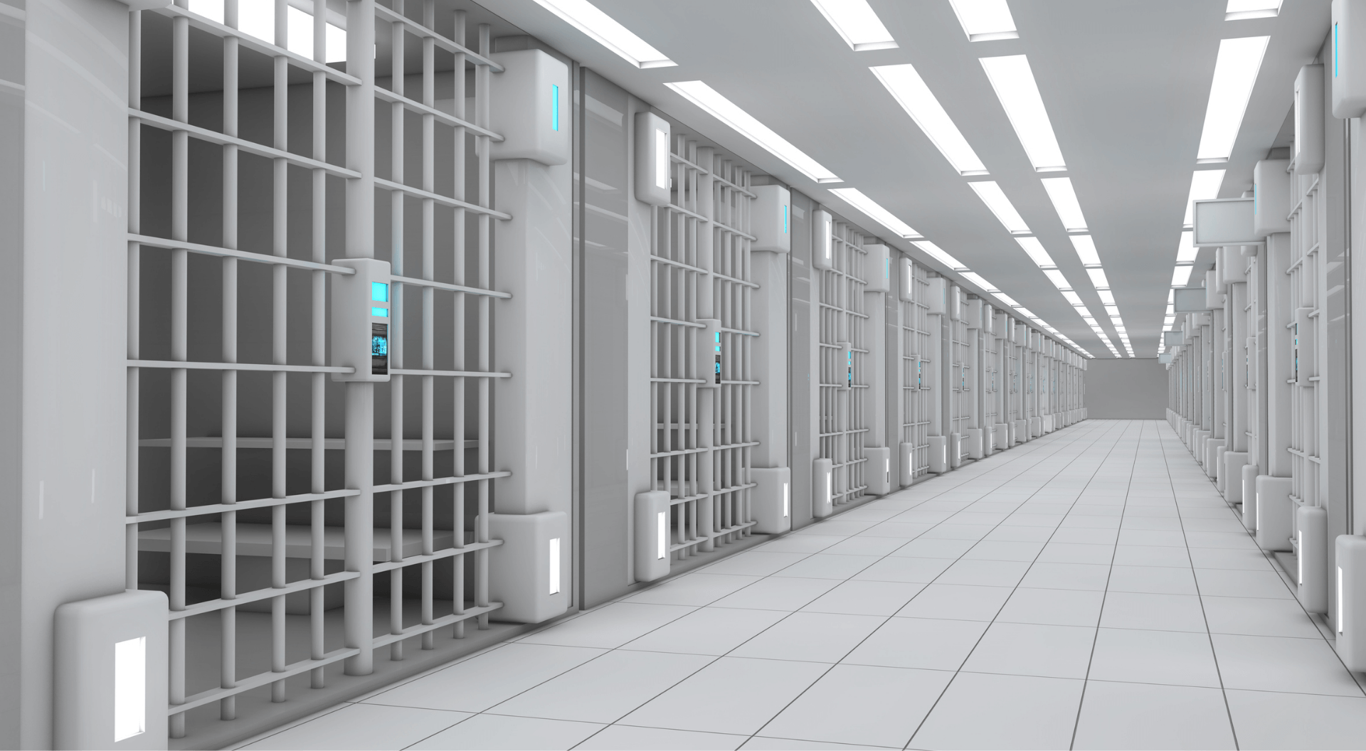 hallway of empty prison cells